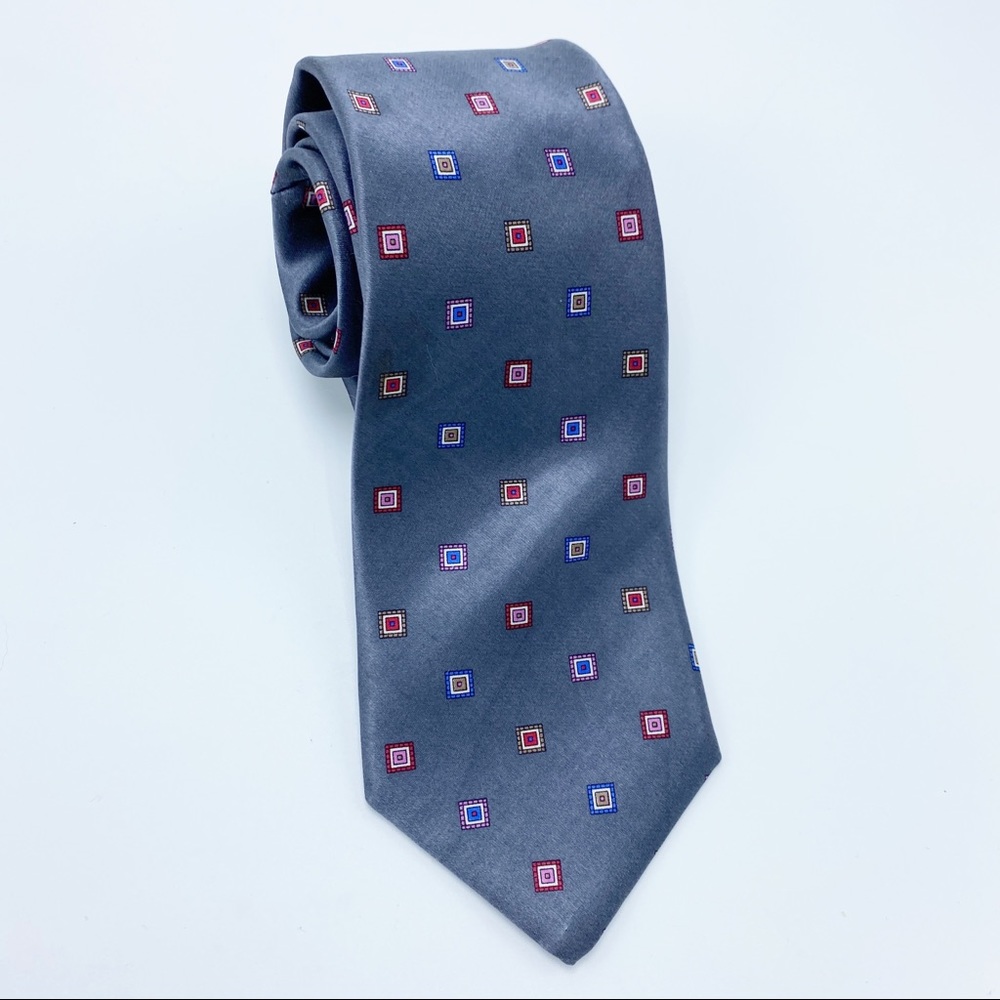 YSL Gray Square Printed Silk 3.25” Tie